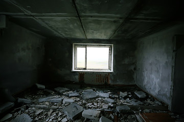 interior of an old stone house abandoned / background old ruined stone house ruins