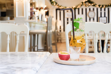 Passion fruit italian soda juice served with syrup