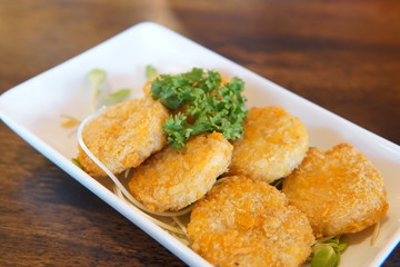 Shrimp cake fried with crispy bread and dipping sweet