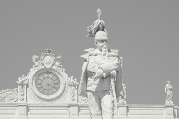Sassari, Sardinia, Italy -  Statue and clock in Piazza d'Italia ( Square of Italy )