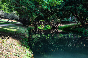Idyllic landscape of the English Garden of Caserta Royal Palace, an UNESCO World Heritage Site, Campania, Italy