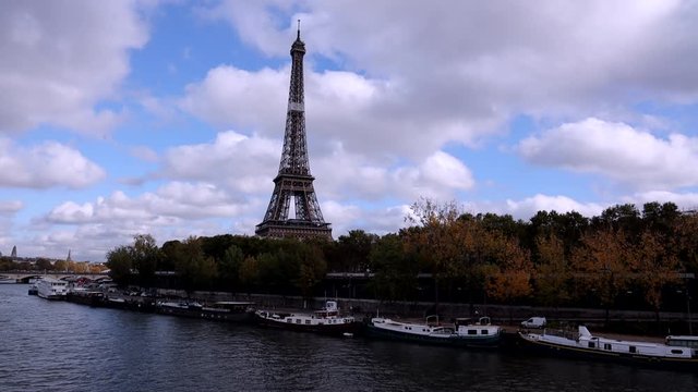 Cloudy in a Autumn season with river seine of Eiffel tower. Paris, France 