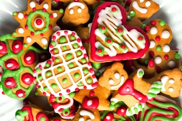 Fototapeta na wymiar glazed Christmas and new year cookies , close up