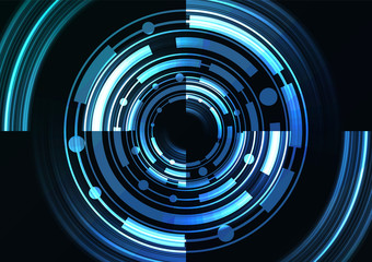 blue abstract circle curve background, digital overlap layer line, simple technology design template, vector illustration