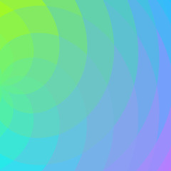 Abstract geometric background, spiral intersecting waves colored in different shades of green, blue, purple. Vector illustration for graphic design, banner or poster.