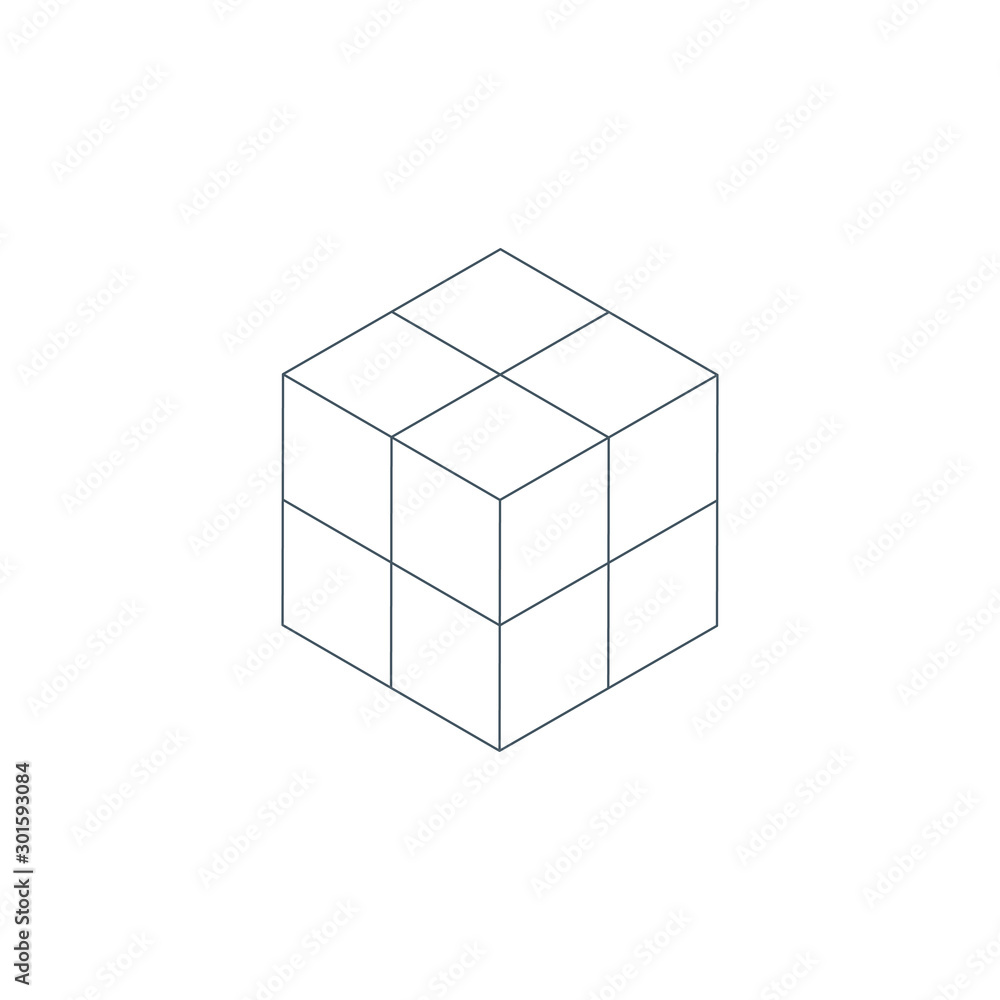 Poster linear 3d isometric cube geometric shape puzzle built. modern design template. stock vector illustra