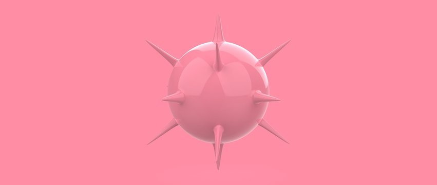 Dise&ntilde;o de esferas con espinas y burbujas flotantes. Ilustraci&oacute;n 3d de figuras geom&eacute;tricas abstractas, materiales pl&aacute;sticos y vidrio transparente. Fondo tridimensional realista