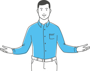 Positive manager gesturing outline illustration