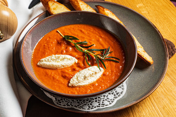 tomato cream soup on the table