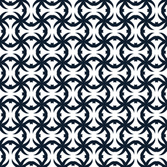 Seamless blue pattern on a white background with geometric elements.