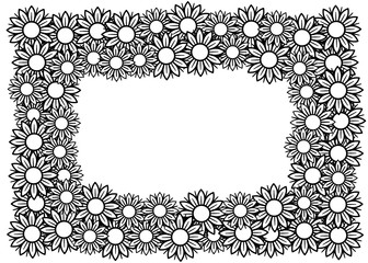 Beautiful black and white flower frame isolated on white background.