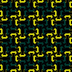 Bright seamless pattern with geometric elements on a black background.