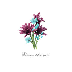 Bouquet of flowers, can be used as greeting card, invitation card for wedding, birthday and other holiday and summer background