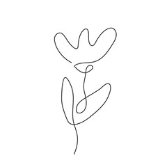 Continuous line hand drawing calligraphic vector flower. Concept logo beauty. Monoline spring floral design element in minimal style. Valentine love concept