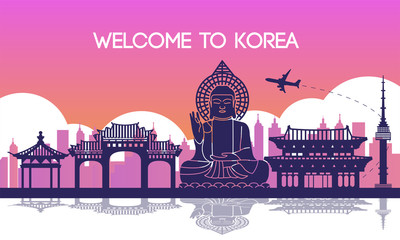 famous landmark of South Korea,travel destination,silhouette design,purple and pink gradient color,vector illustration