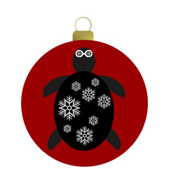 Weihnachtskugel rot, Schildr&ouml;tenmotiv mit Schneeflocken