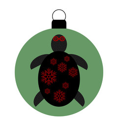 Weihnachtskugel gr&uuml;n, Schildr&ouml;tenmotiv mit roten Schneeflocken