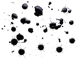 Fototapeta premium Abstract hand drawn black ink blots set isolated on white. Artistic vector design elements.
