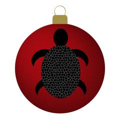 Weihnachtskugel rot, schwarzes Schildrötenmotiv