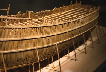 Balsa wood model boat in construction