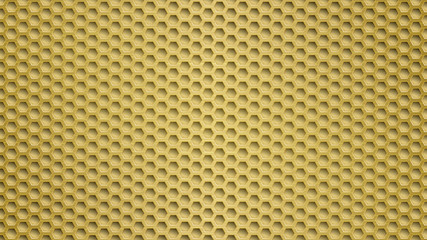 Abstract metal background with hexagonal holes in yellow colors