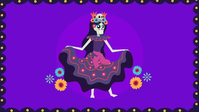 viva mexico animation with catrina skull dancing character