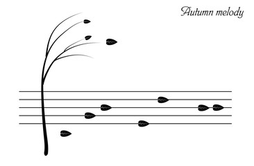 Autumn melody concept, autumn tree and falling leaves look like music notes,