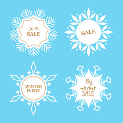 Set of winter emblems in the form of snowflakes.