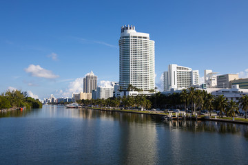 Panoramic view of millionaire row in Miami. Located in Collins Ave, Miami Beach, Florida