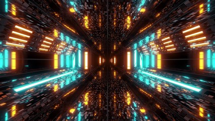 futuristic scifi space hangar tunnel corridor 3d illustration with bricks texture and glowing air conditioning background wallpaper