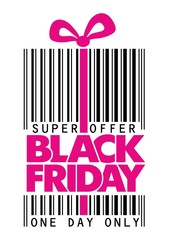Black friday sticker with real barcode. Sale label concept. Illustration, Vector