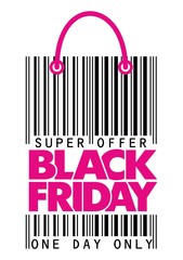 Black friday sticker with real barcode. Sale label concept. Illustration, Vector
