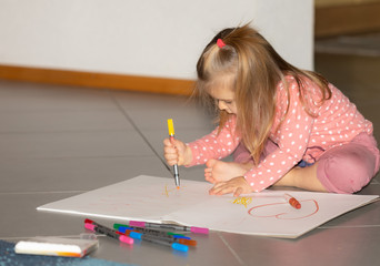 Girl. Draw. Paper. Child. Color. Fun. Home. Art
