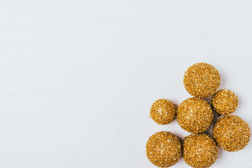 Group of golden shiny christmas balls