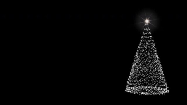 Copy space motion Christmas tree for cold winter new year santa festival decorate celebrate with black background overlay and luxury gold, green theme with white shine star and snow, snowflake flare