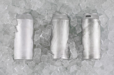 can of beer with cold ice cubes