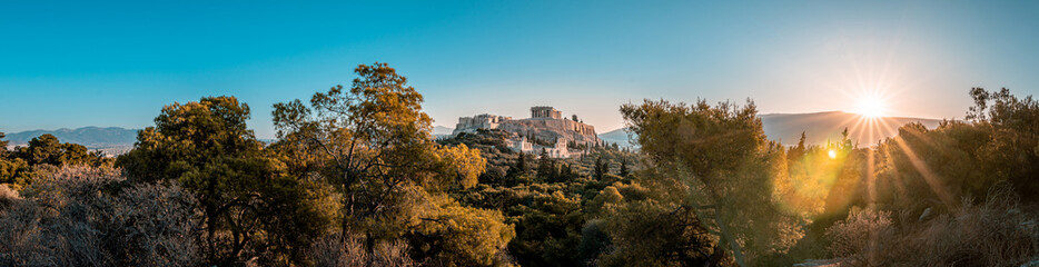 Parthenon Panorama bei Sonnenaufgang in Athen, Griechenland