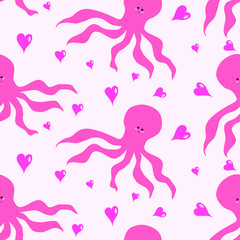 EPS 10 vector. Cute seamless pattern with kawaii octopus.