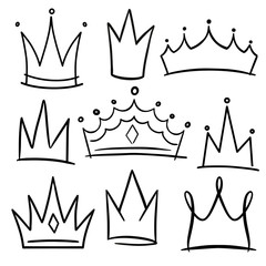 Sketch crown. Royal imperial coronation symbols, isolated icons vector illustration set