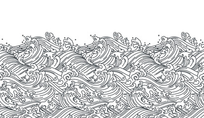 Oriental wave seamless background. Line art Illustration