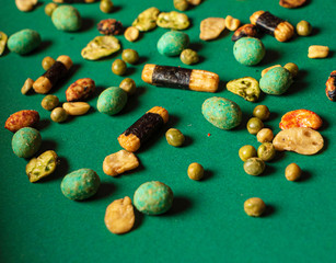 japanese snacks on the table, top view