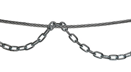 Steel hawser and chain isolated on white background