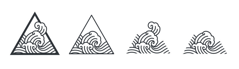 Oriental ocean wave line art illustration in triangle shape.Abstract. - Vector