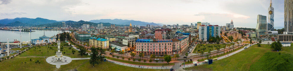 Fototapeta na wymiar Panoramic view of Batumi, Georgia. View of the center of Batumi and the promenade and the beach. The capital of Adjara, Georgia.