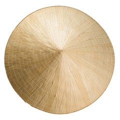 Asian cone straw hat isolated on white. Top view. 