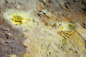 Sulphur gas coming out of a volcanic crater on the vulcano island, aeolian islands, sicily, Italy