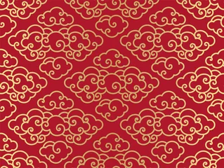 Cercles muraux Style japonais Arrière-plan transparent traditionnel de nuages chinois. Couleur rouge et or. - Vecteur.