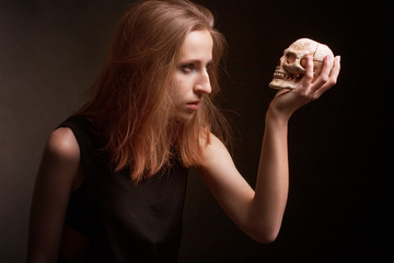 portrait of a young girl in the style of rock.