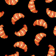 croissant seamless pattern on black background