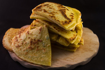 german frittatensuppe and omelette prepared and cut on a wooden cutting board